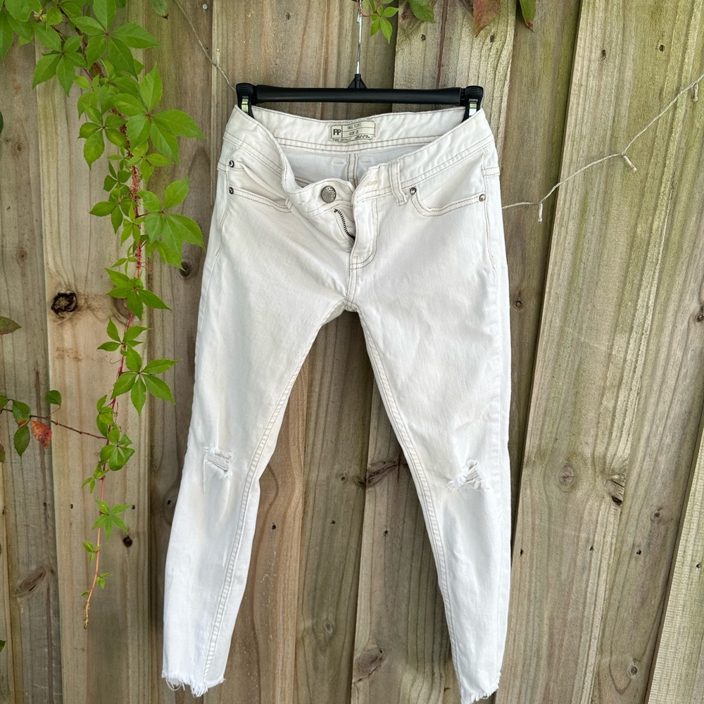Free People White Distressed Jeans